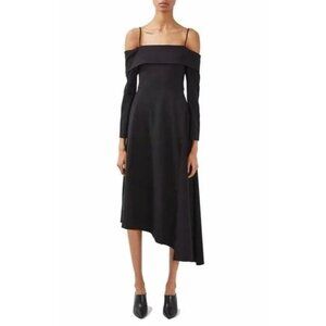 🆕TOPSHOP Bardot Off Shoulder Asymmetrical Midi Dress 4 Black